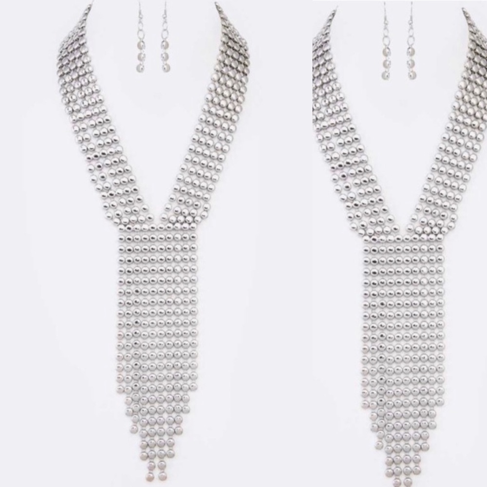 Stud Tassel Statement Necklace Set - image 1